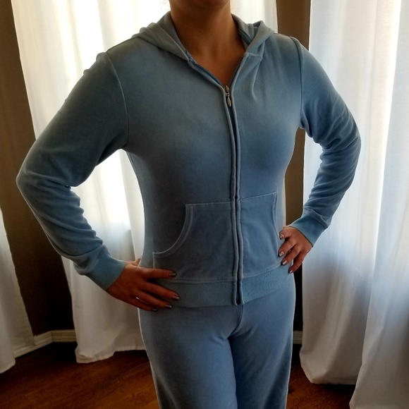 light blue velvet tracksuit